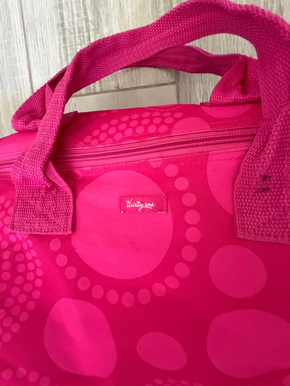 thirty-one Bright Pink Polka Dot Travel Tote